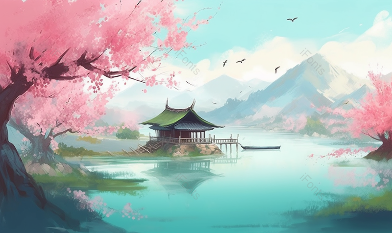 唯美中国风山水风景背景图,插画/手绘图,插画/手绘图库,插画/手绘图下载,插画/手绘